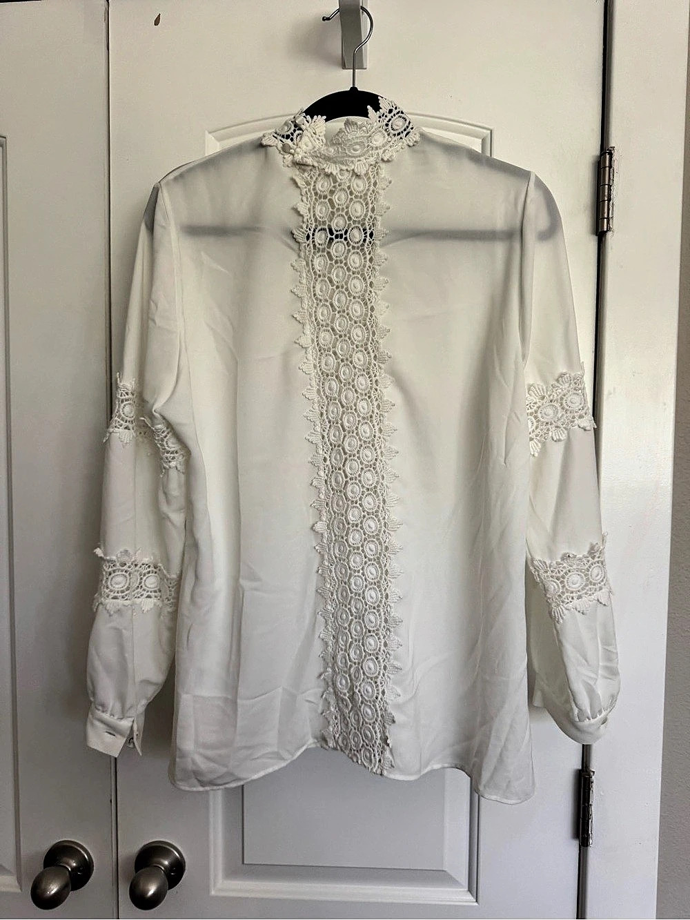 Anne Fontaine Rufina Lace Trim Blouse in White Size 44 - Picture 3 of 8